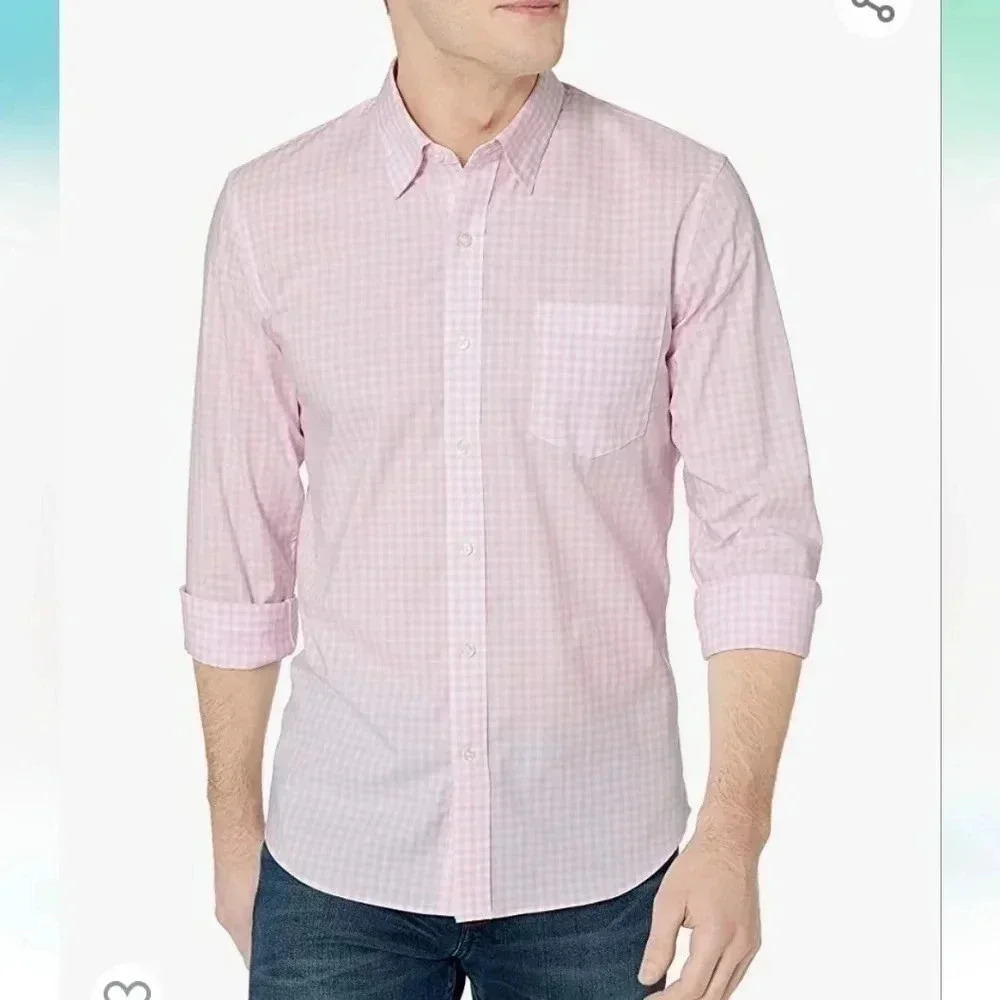 Goodthreads Buttoned Down Shirt Light Pink Plaid Slim Fit Men’s Size XL